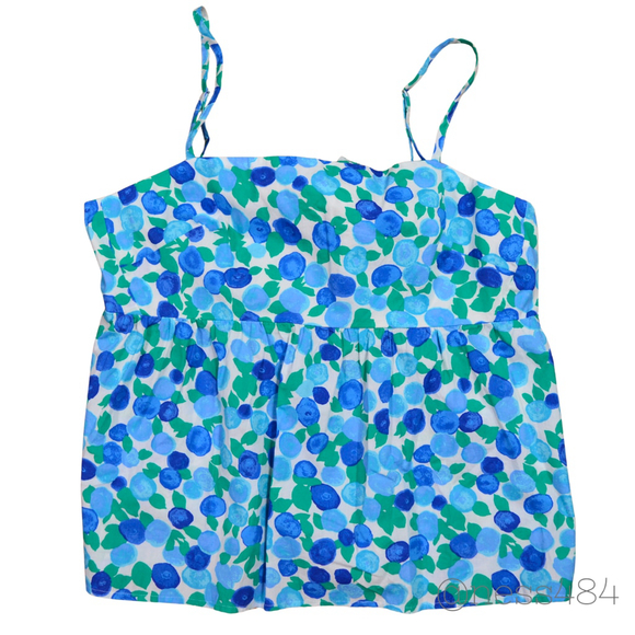 J. Crew Tops - J. Crew Blue/Green Floral Square Neck Smocked Back Tie Tank Top Size 14 NWT